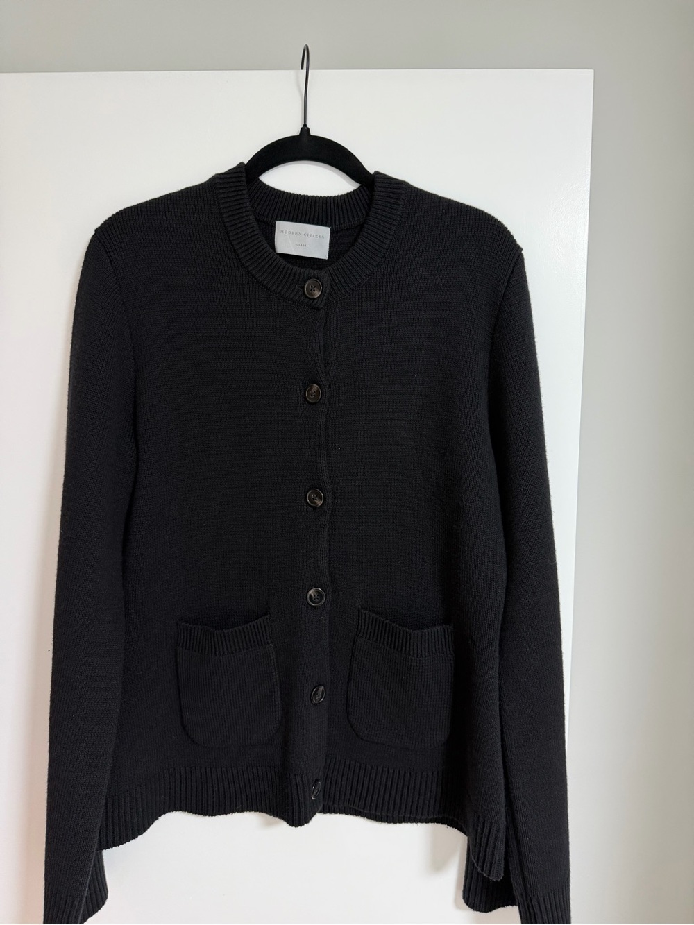 Modern Citizen Black Button-Up Crewneck Cardigan